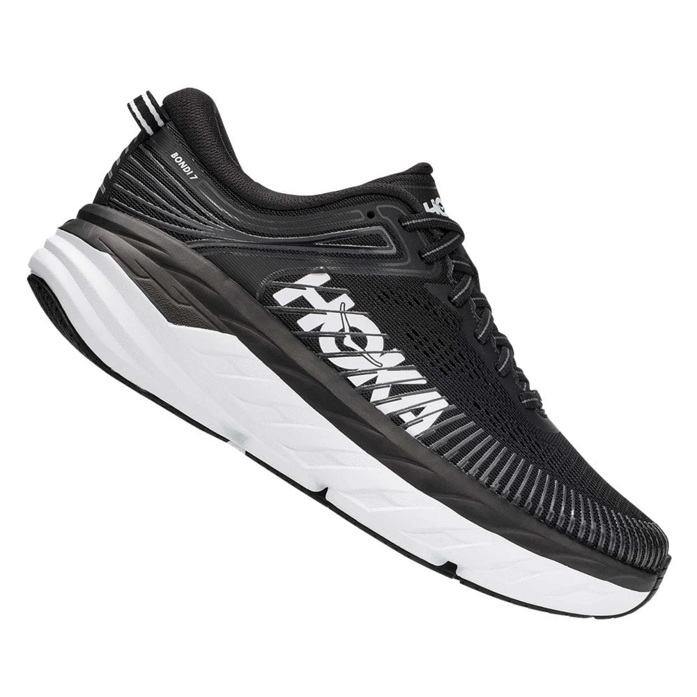 Hoka Bondi 7 Wide 2E Mens Road Running Shoes Black/White 1 Hoka Bondi 7 Wide 2E Mens Road Running Shoes Black/White